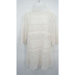4Love and Liberty Johnny Was Top Women's Size Small Lace Sheer Tunic 3/4 Sleeve